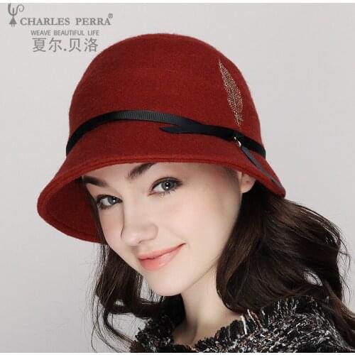 Lady New Wool Fedoras Hat Girls Winter Warm Woolen Cap Students Warm Wool Cap Elegant Fishing Dome Cap Wide Brim B-8668