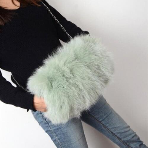 Women shoulder bag of real fox fur women feather handbags ladies feather vintage fur bag 2018 new design luxury gray green G18