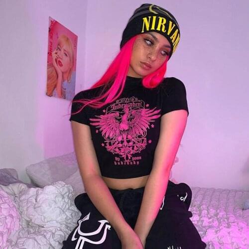 Womens 2020 new trendy ins womens short-sleeved slim fit all-match sexy phoenix print T-shirt clothes dropshipping