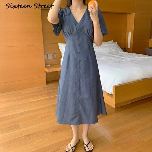 Dresses Women Chic V Neck Single Breasted Y2k Dress Harajuku Vestidos De Mujer Vintage Korean Style Ladies Elegant Fashion 2021