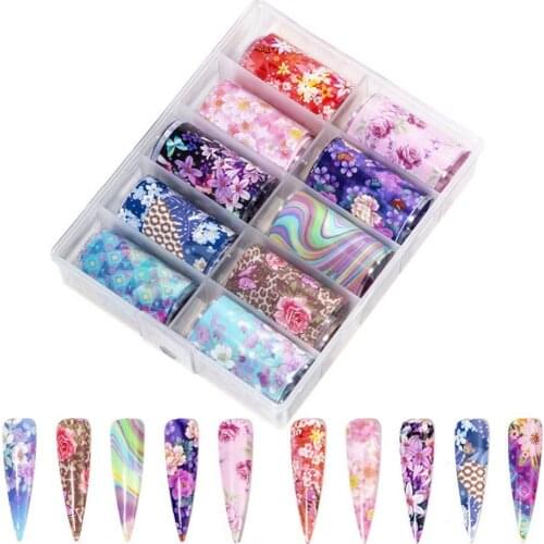 10 Rolls Starry Flower Leopard Transfer Paper Nail Art Sticker Decal Decoration