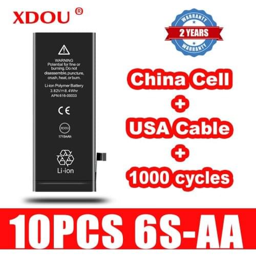 10pcs XDOU Battery for iPhone 6S 1715mAh repair replaced 100% Cobalt China Cell USA Cable 1000 cycles for apple iphone6S AA