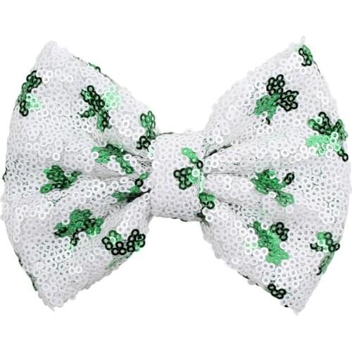 30Pcs/Lot,New Hot Sale Festival Clover Sequin Bows 5'' Giltter No Clips For Girls Barrette Hairbow DIY Hair Accessories Headwear