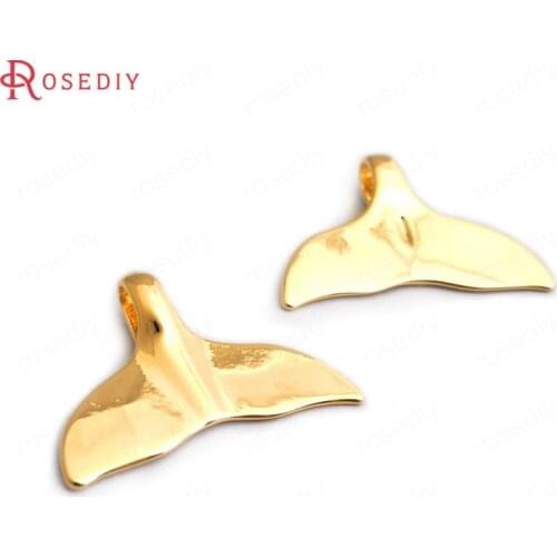 34874)6PCS 30x20MM 24K Gold Color Brass Whale Tail Charms Pendants High Quality Diy Accessories Jewelry Findings