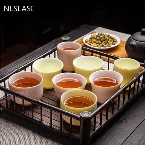 4 pcs Chinese Suet jade Porcelain Tea Cup ChaZhan Anti Scaling Handmade Retro tea bowl Ceramic Master Cup Personal Single Cup