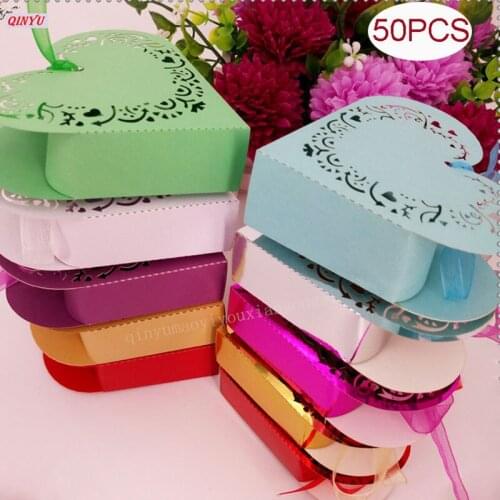 50Pcs Gift Favors Box Wedding Candy Box With Love Heart For Romantic Wedding Party Sweets 5zSH152