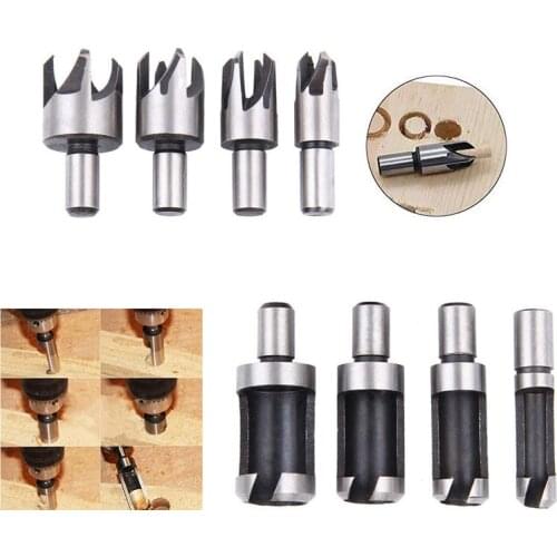 8Pcs Wood Plug Cutter Drill Cutting Tool Drill Bit Set Straight And Tapered Taper 5/8" 1/2" 3/8" 1/4" Woodworking Cork Drill Bit