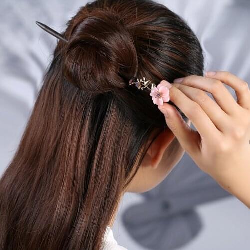 Chinese style vintage pink stone handmade wooden hairpin hair sticks Hair accessories Headwear up-do tools for kimono COSPLAY
