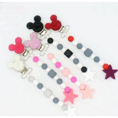 Bling Bling Pacifier Clip Baby Boy Girl Pacifier Holder Chain Chewable Food Grade Silicone Beads Infant Pacifier Clip
