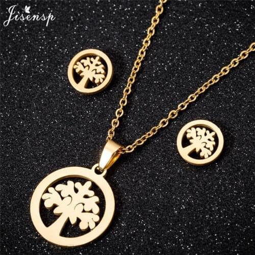 Bohemia Tree of Life Jewelry Set Stainless Steel Necklace Earrings for Women Men Summer Beach Plant Necklaces Hawaii Pendientes