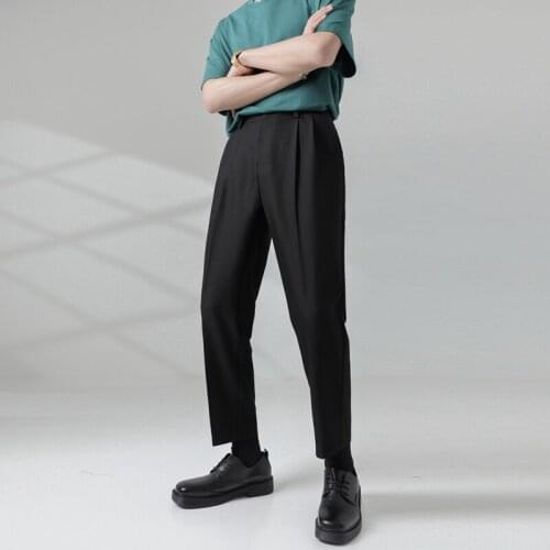 Suit Pants Men Loose Casual Elastic Waist Ankle-length Suit Pant Man Korean Streetwear Fashion Loose Blazer Trousers Male