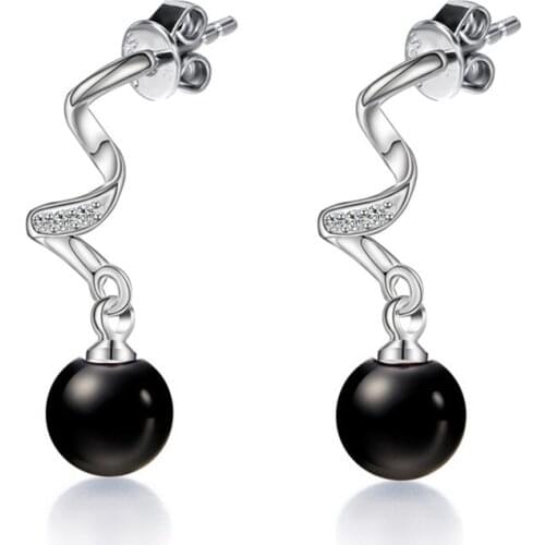 Black Round Silver 925 Dropping Earrings, black Natural Pearls Earrings For Women Accessory Long Luxury Jewelery