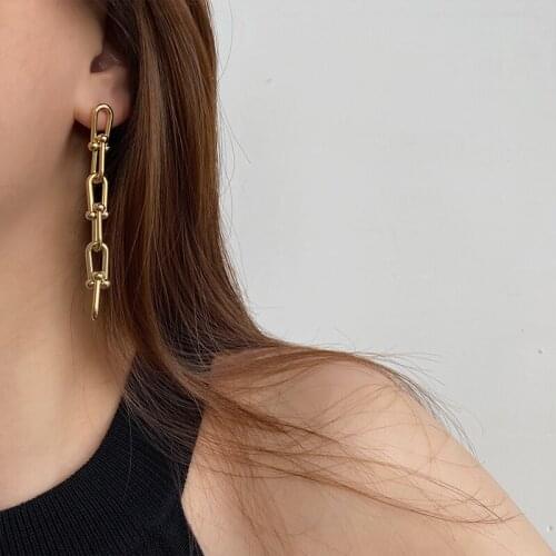 Brass With 18k Gold Geo Long Drop Earrigs Weeding Jewelry Party T Show Gown Runway rare Korean Japan Trendy INS