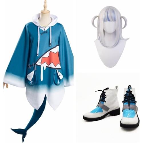 Gawr Gura Cosplay Hololive English Vtuber Blue Shark Girl Anime Coat Headgear Hair Accessories Tail Wig Shoes Set Pre-Sale