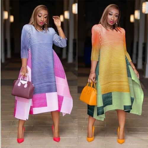 HGTE Hot African clothing elegant fashion striped style African women plus size polyester fiber medium and small split dress