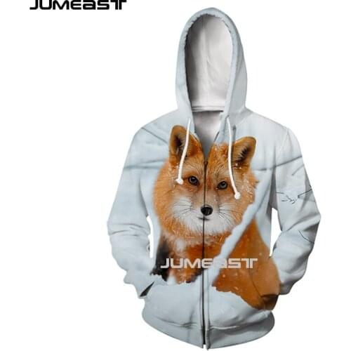 Jumeast Brand Men Women 3D Printed Animal Fox Long Sleeve Jacket Sport Pullover Fashion Spring Zipper Hoodies