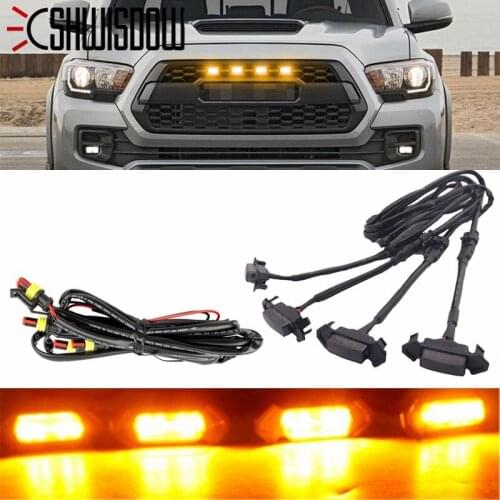 4pcs Set Smoked Lens Amber Lamp Front Grille Lighting Kit For 2016-up Toyota Tacoma w/TRD Pro Grill ONLY, Includes