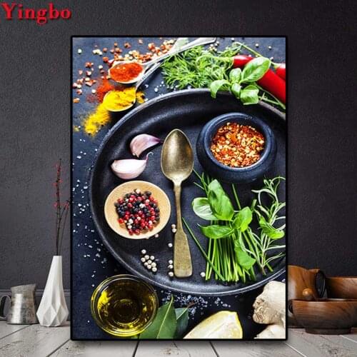 Full drill square Round Diy Diamond Painting kitchen decor Diamond Embroidery Vegetables spices spoon 5d Rhinestones mosaic kit