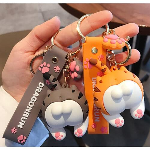 Kawaii Butt Cat Pendant Keychain Cartoon Female Cute Couple Lovers Pair Gift Bag Ornament Car Keyring Lanyard Jewelry