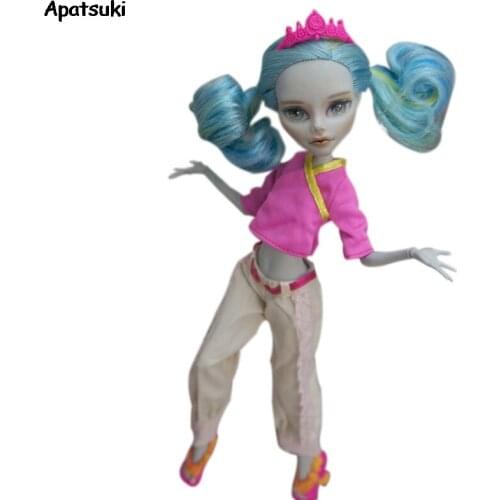 Fashion Doll Clothes for Monster High Doll Outfits Set Pink Patchwork Shirt Top Trousers Pants For Monster Dolls Costume DIY Toy