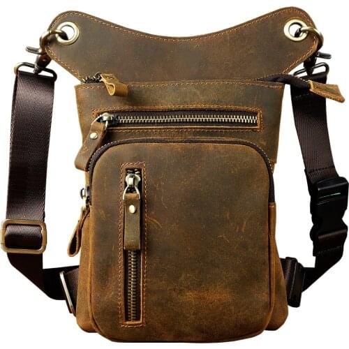Crazy Horse Leather Design Men Crossbody Satchel Bag Fashion Organizer Fanny Waist Belt Pack Drop Leg Bag Tablet Case 211-11-d