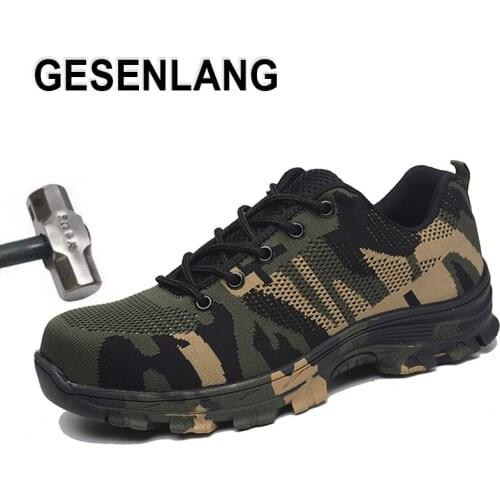 Mens Big Size Steel Toe Work Shoes Hiking Shoes 2019 Breathable Men/Women Camouflage Sneakers Safety Outdoor Trekking Shoes Hot
