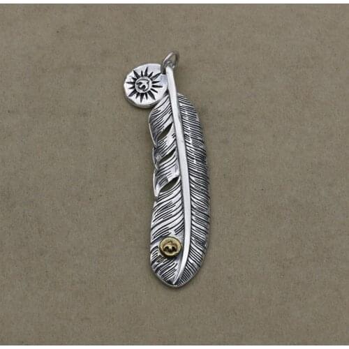 Thai Silver S925 Sterling Silver Jewelry Point Feather mens Necklace Retro Pendant Wholesale