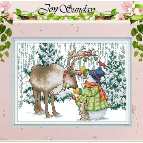 Elk And Snowman Animals Painting Counted 11CT 14CT Cross Stitch Sets DIY Cross-stitch Kits Embroidery Needlework Home Decor