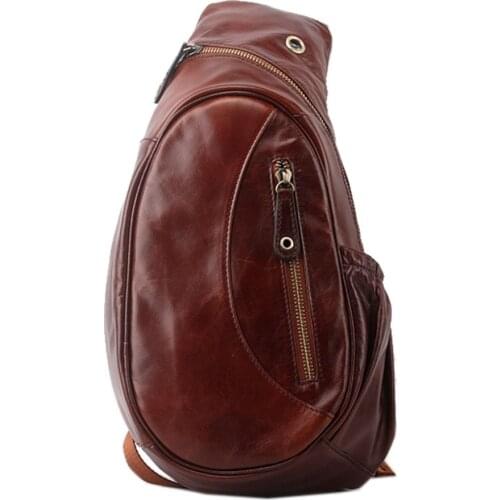 Men High Quality Sling Chest Bag Oil Wax Genuine Leather Cowhide Messenger Shoulder Cross Body Bag Travel Climb Leisure pack