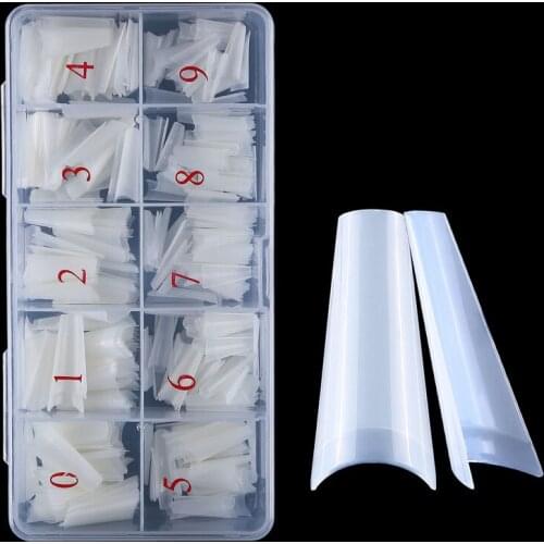500 / 100Pcs Clear Natural Fake UV Gel Nail Art Tips Ultra Flexible Long Ballerina Half French Acrylic Press On Nails Manicure