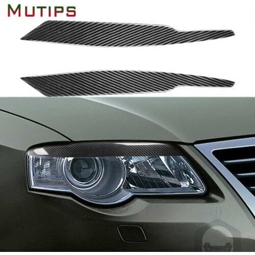 Mutips Car Front Headlight Eyebrow Eyelid Decals Stickers Headlamp Cover Carbon Fiber For VW Volkswagen Passat B6 3C 2005-2010