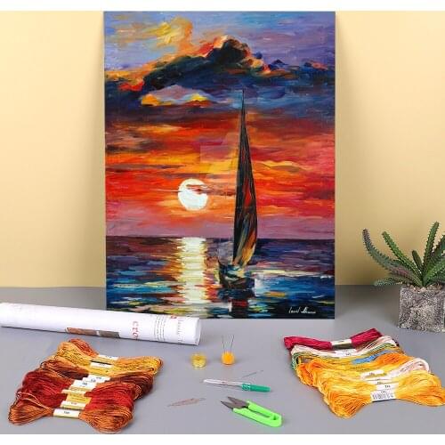 Towards The Sun Printed Canvas 11CT Cross-Stitch Patterns DIY Embroidery DMC Threads Knitting Painting Needlework Stamped
