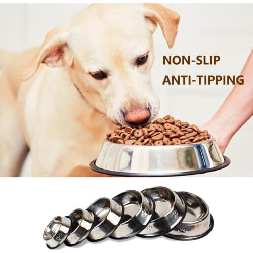 Non-slip Stainless Steel Dog Cat Bowls 6 Size Travel Footprint Feeding Feeder Water Bowl For Pet Puppy Kitten Outdoor Food Dish