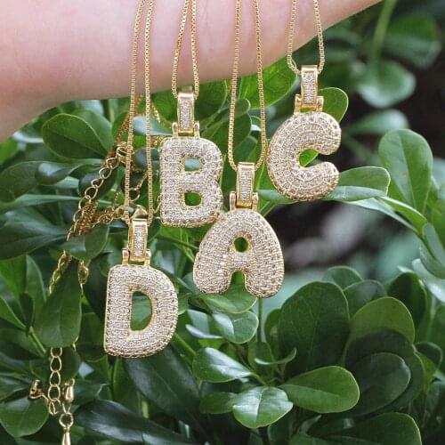 New Style Trendy Gold Box Chain Pave Cubic zircon Letter Copper Pendant A-Z 26 Initials Necklace For Women Fashion Jewelry Gift
