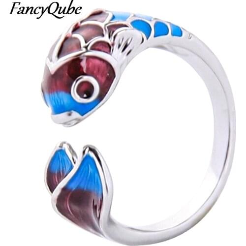 Sole Memory Colored Drip Glaze Carp Fish Good Luck Original Female Resizable Opening Rings