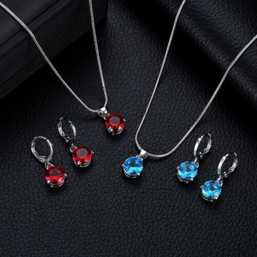 New Fot Fashion Temperament Jewelry Necklace Two-Piece Round Multicolor Crystal Pendant Set Accessories Wholesale