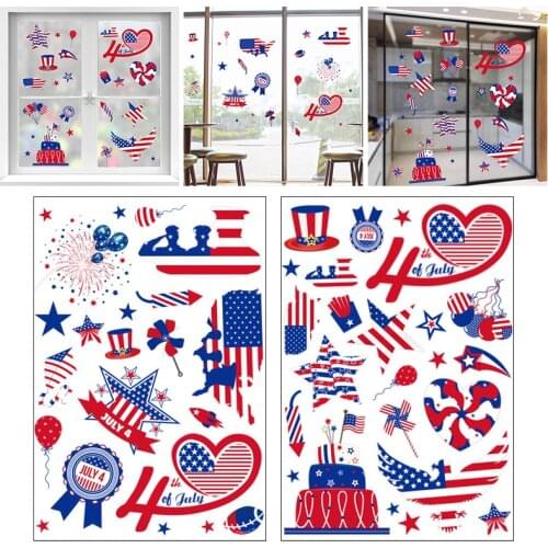 1 Sheet/2 Sheet PVC Static Cling Stickers Independence Day Decoration Double Sided Sticker Home Decor Window Sticker Cartoon DIY