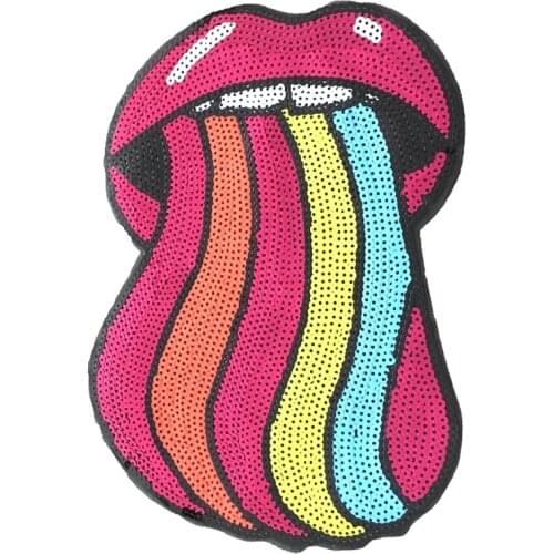 Sequined Rainbow Tongue Sew on Patches for Clothes Colorful Tongue Sequins Patch DIY Decorative Accessories 1PC