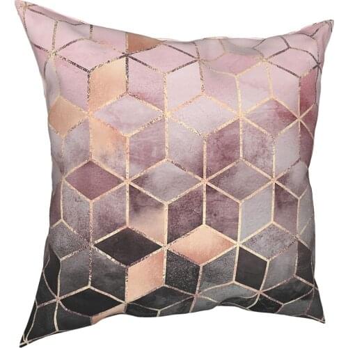 Pink And Grey Gradient Cubes Pillowcase Home Decor Cube Abstract Cushion Cover Throw Pillow for Sofa Double-sided Printing