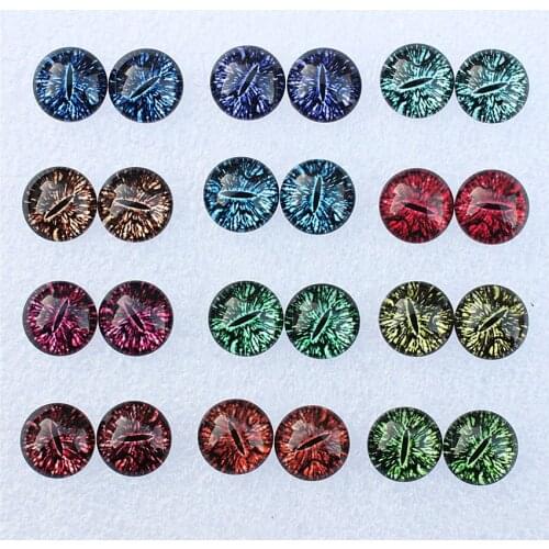 12mm Round Mixed Random Dragon Eyes In Pairs Glass Cabochon Flatback Photo Cabochons for Charm Base Accessories 50pcs/lot K06002