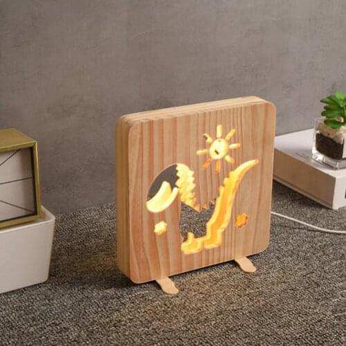 LED Night Light Dinosaur Wooden Table Lamp 3D Creative Desk Lamp USB Power Light Bedroom Decoration for Kids Baby New Year Gift