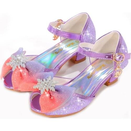 Girls Leather Shoes Princess Shoes Children Shoes round-Toe Soft-Sole Big girls High Heel Princess Crystal Shoes Single Shoes