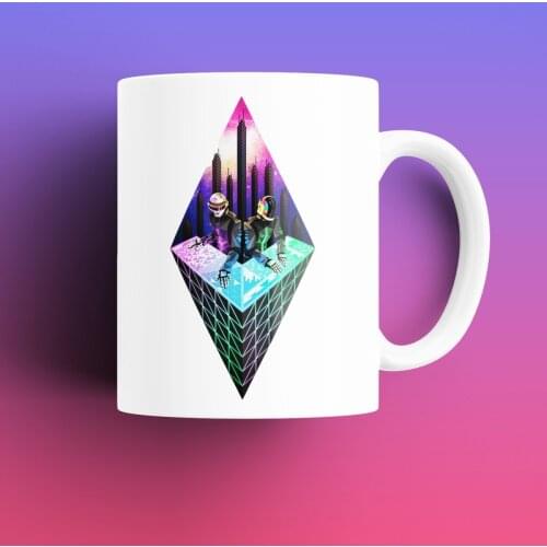 Daft Punk Triangle Patterned, Printed White Mug Cup, Porcelain Raw Material, Handle, Gift, quality Mug and Printing