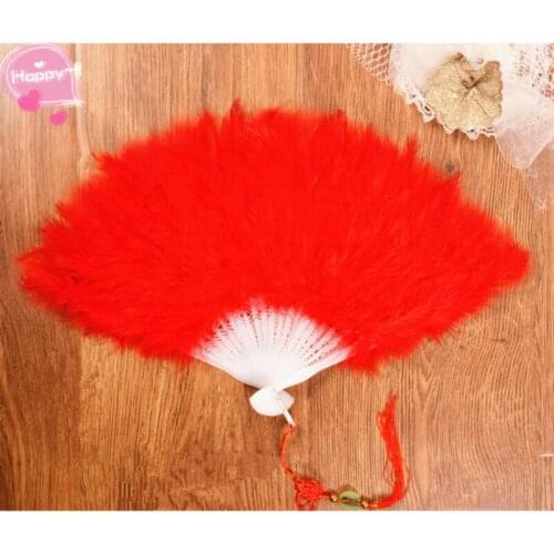 Folding Soft Fluffy Hand Held Fan Chinese Style Soft Colorful Feather Fan Dance Wedding Ladies Fancy Dress Performance Diy Decor