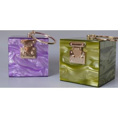 Acrylic Box Clutch Bags Women 2021 New Small Square Stone Pattern Metal Handle Solid Color Handbag Luxury Designer Purse Wedding