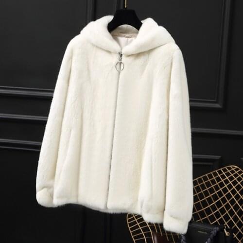 Natural real female Mink fur coat womens winter outerwear jacket short style 2019 new fashion hooded zipper coats