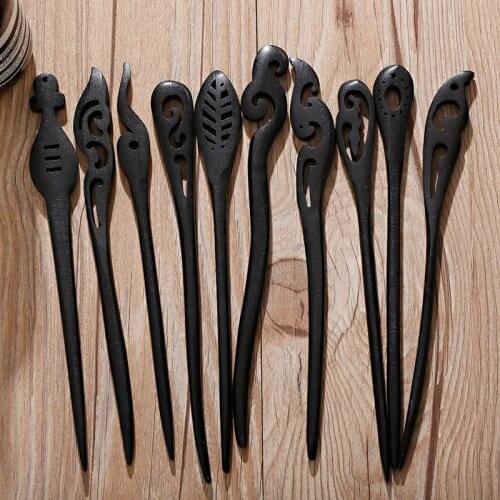 Ethnic Womens Black Wood Hair Sticks Hair Boho Leaf Chinese Hairpins Hair Clip Wedding Hair Jewelry Accessories