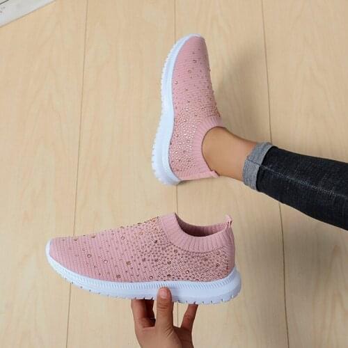 2021 WomenS Spring Sports Flat Shoes Fashion Rhinestone Mesh Casual Sneaker Woman Running Loafers Shoes Plus Size 35 38 39 43