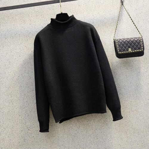 Woman Sweaters Chandails Autumn and Winter Black Mid-Turtleneck Sweater Womens Winter Long Sleeve Loose Knitted Top