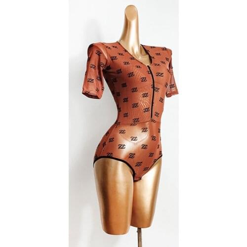 2020 New Arrival V Neck Sexy Latin Dance Dress Women Dancing Bodysuit Short Sleeve Latin Dance Costume for Performance TL606